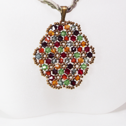 Pendant 30cm - Priscilla Oval-Khaki Braid - Pendant 30cm - Laiton bronze